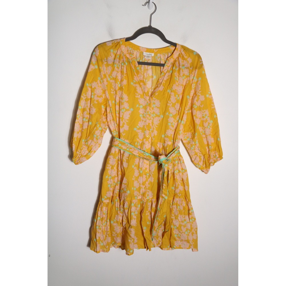 Shoshanna Floral Belted Tiered Mini Dress Womens Medium Yellow Boho Vacation